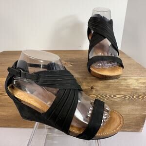Adam Tucker Me Too KAMILA Leather Wedge Sandal SZ 8 90s Minimalist Chunky Casual